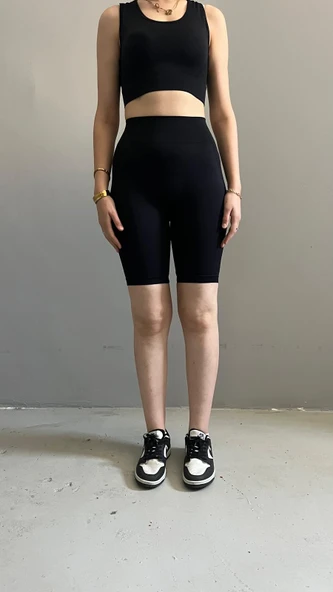 Tayt Crop Takım-Siyah