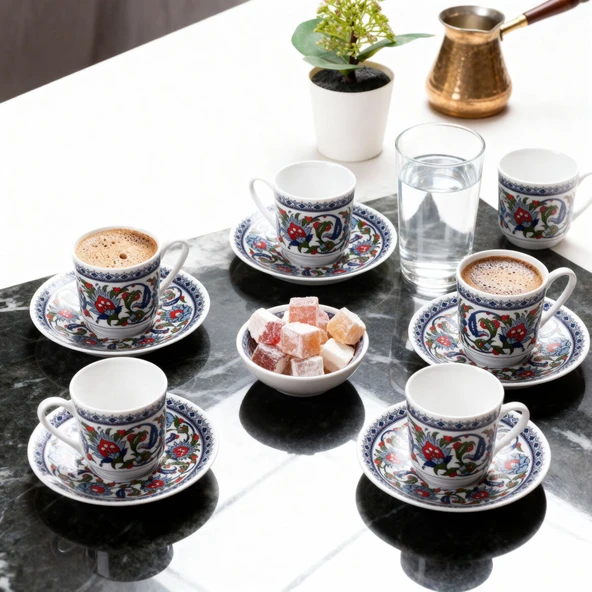 GÜRAL PORSELEN Gözde Double 6 Kişilik Kahve Fincan  Takımı 60932 - 2
