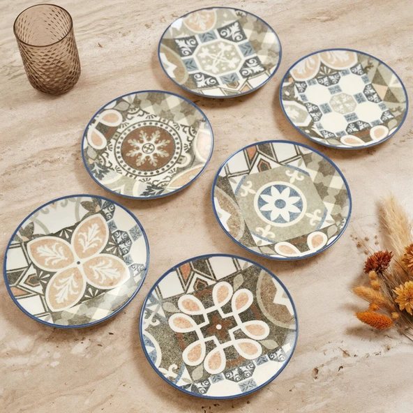 GÜRAL PORSELEN Camelia Harmony Coffee 6 Parça 20 cm Pasta Takımı 4287 - Resim 4