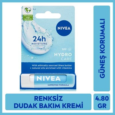 NIVEA Hydro Care Dudak Bakım Kremi 4.8gr, Gün Boyu Nemlendirici Ve Güneş Koruyucu, Spf15