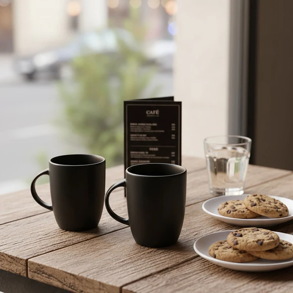 GÜRAL PORSELEN Elit Black Matt 2 Parça Mug Bardak 250 CC - Resim 3