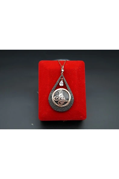 Rose kaplama büyük tuğra kadın kolye sk00041 ürün görseli 1