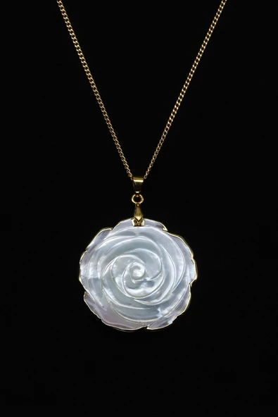 Sedef Doğal Taş Gold Renkli Kolye - KLY-1654 ürün görseli