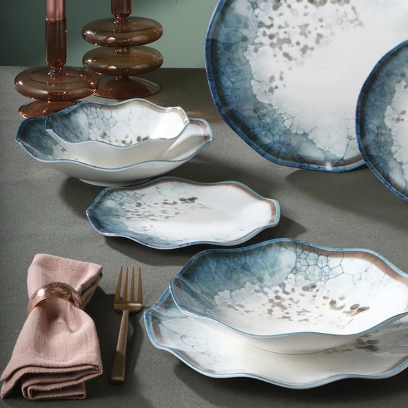 GÜRAL PORSELEN Nesrin 24 Parça 6 Kişilik Bone Yemek Takımı -  1341 - Resim 2