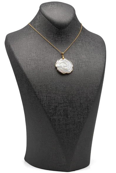 Sedef Doğal Taş Gold Renkli Kolye - KLY-1654 - Resim 2