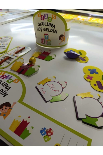 OKULUNA / SINIFINA HOŞ GELDİN ÖĞRENCİ TACI VE HEDİYE KARTI SETİ(5 PARÇA) 8'Lİ 05 - 3