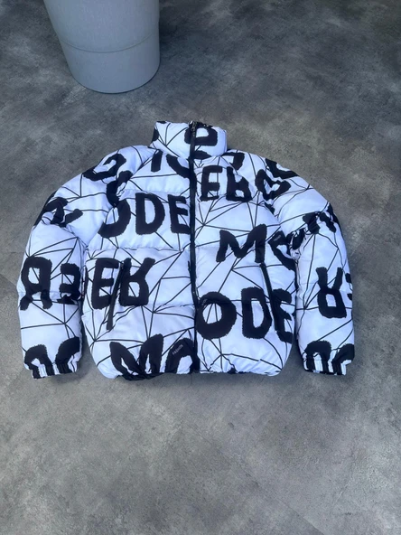 Dijital Baskı Beyaz Şişme Mont - 2