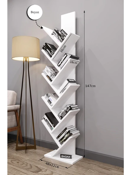 Likya Model, Beyaz Renk, 10 Raflı Dekoratif Kitaplık ürün görseli