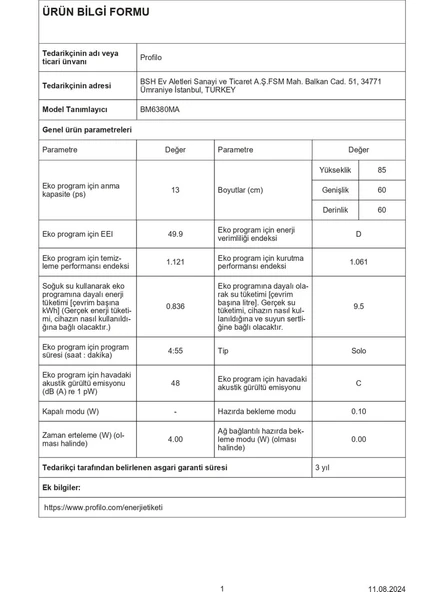 Profilo BM6380MA D Enerji Sınıfı 6 Programlı 13 Kişilik Bulaşık Makinesi - 6