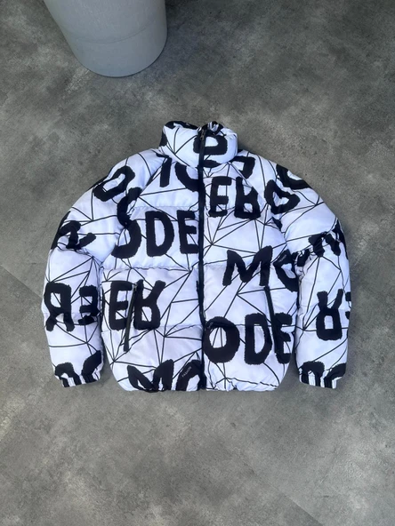 Dijital Baskı Beyaz Şişme Mont