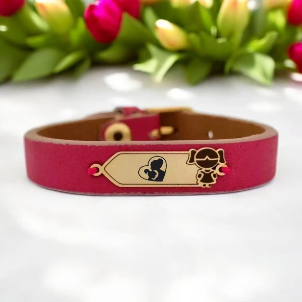 Sembole Özel Doğal Pembe Derili 14 Ayar Altın Plakalı Kız Çocuk Figürlü Hediye Bileklik-454 ürün görseli