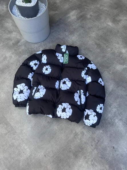 Çiçek Desen Baskılı Şişme Mont