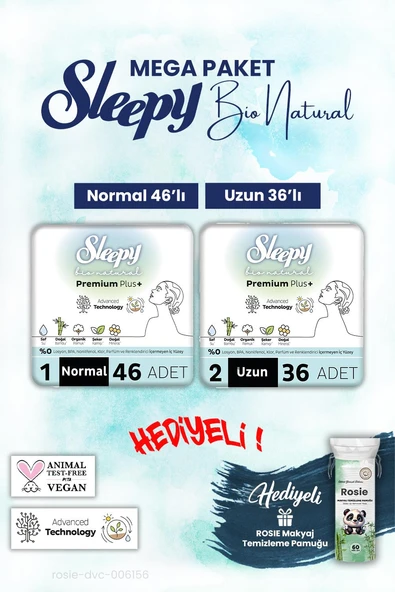 Sleepy Bio Natural Normal 46, Uzun 36 Adet Mega Paket ve Rosie Pamuk ürün görseli