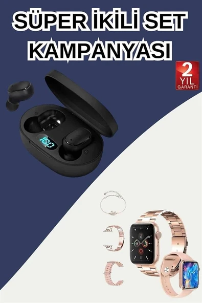 Nabız Ölçer Hediye Bileklikli Akıllı Saat ve Dijital Göstergeli Bluetooth Kulaklık Çoklu Şarj Girişi - Resim 2
