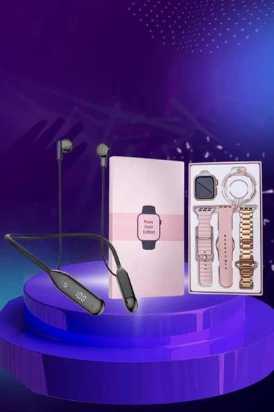 Kablolu Bluetooth Kulaklık ve Kadınlara Özel Bileklik Hediyeli Yeni Nesil Akıllı Saat 3 Kordonlu - Resim 5