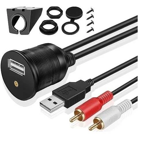 4825 Usb 2Rca 3.5mm Aux Araç İçi Kontrol Paneli Uzatma Ek Kablosu - 1