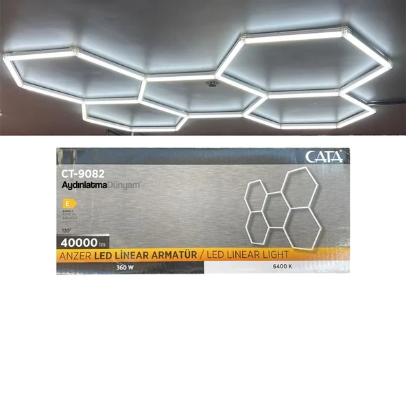 Cata CT-9082 Anzer 240W LED Lineer Hexagon Showroom Armatür Beyaz Işık 6400K Dekoratif Tavan Aydınlatma - 4