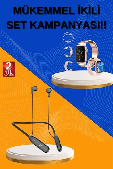 Kablolu Bluetooth Kulaklık ve Kadınlara Özel Bileklik Hediyeli Yeni Nesil Akıllı Saat 3 Kordonlu - Resim 2