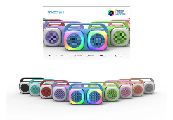 Ms2242bt Bluetooth Hoparlör Taşınabilir Ses Bomba Led Işıklı Extra Bass Speaker Sd Kart-usb - Resim 3