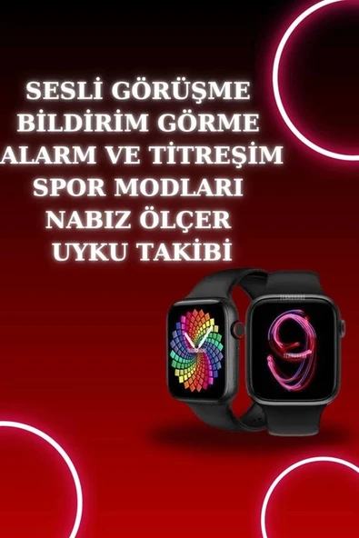 Akıllı Saat Arama Görüşme Bildirim Görme Uyku ve Sağlık Takibi Nabız Ölçer 3 Kordon Hediyeli ürün görseli 1
