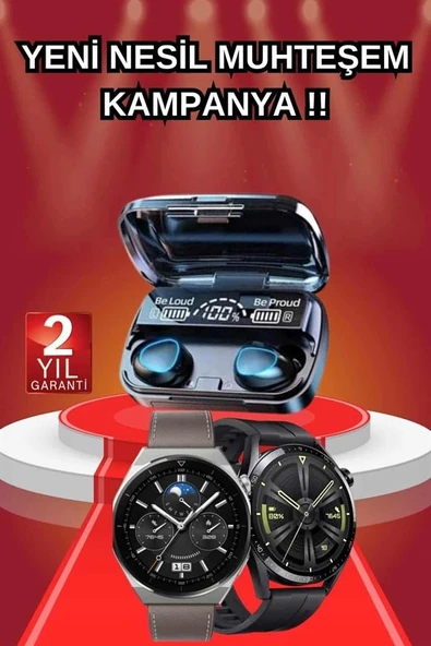 İkili Set Akıllı Saat Ve Bluetooth Kulaklık Kablosuz Uzun Pil Ömrü Spor Modları - Resim 2