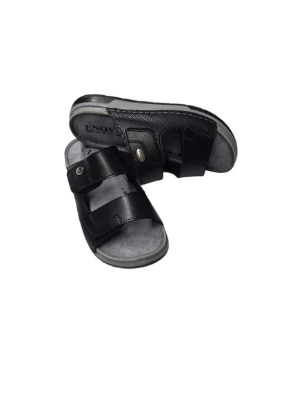 Enova Erkek Suni Deri Ortopedik Rahat Taban Cırtlı Dikişli Deri İç Taban Erkek Terliği - Resim 6