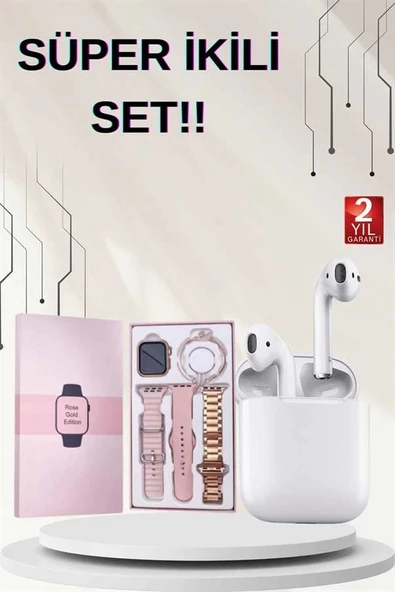 3 Kordonlu Dokunmatik Ekran Akıllı Saat ve 2.Nesil Kablosuz Bluetooth Kulaklık ANC/ENC - 2