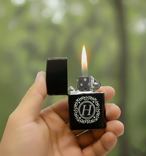 H Harfli Kişiye Özel Harf Baskılı Benzinli Çakmak ürün görseli 1
