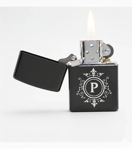 P Harfli Kişiye Özel Harf Baskılı Benzinli Çakmak ürün görseli 1