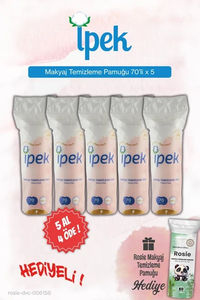 İpek Makyaj Temizleme Pamuğu 70'li 5 AL 4 ÖDE, Rosie Pamuk Hediye ürün görseli