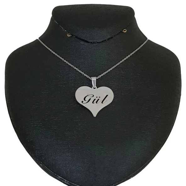 İsme Özel Kalp Figürlü Gümüş Renkli Zincirli 925 Ayar Gümüş Plakalı Hediyelik Kolye-456 - 2