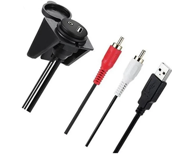 4825 Usb 2Rca 3.5mm Aux Araç İçi Kontrol Paneli Uzatma Ek Kablosu - 2