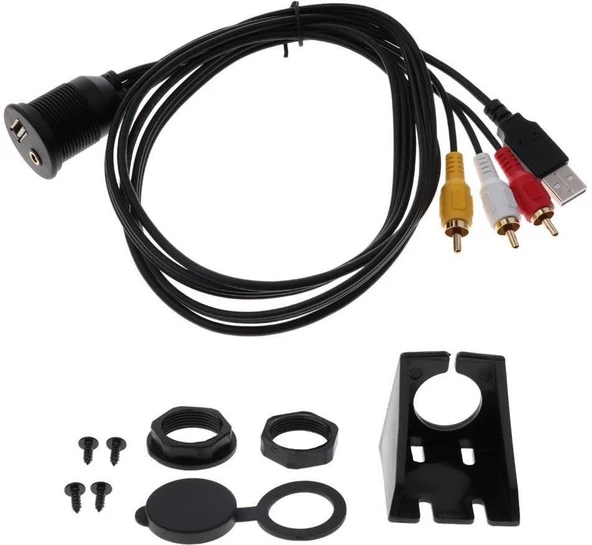4825 Usb 2Rca 3.5mm Aux Araç İçi Kontrol Paneli Uzatma Ek Kablosu - 5