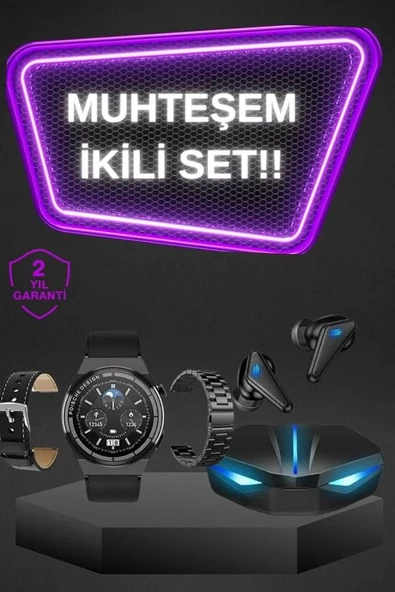 Kablosuz Bluetooth Bağlantılı Kulaklık ve Dokunmatik Ekran Akıllı Saat Arama Cevaplama - Resim 2