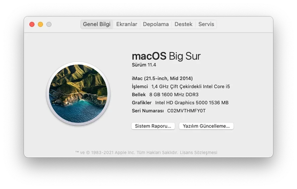 Apple iMac 21.5 inç 2014 i5 8GB Ram 500GB SSD All in one PC, Temiz, Sorunsuz, Teşhir - Resim 3