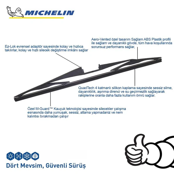 Mini One/Cooper/Cooper S 2006 ve Sonrası Michelin Rainforce™ 25CM 1 Adet Telli Hibrit Arka Silecek - 5