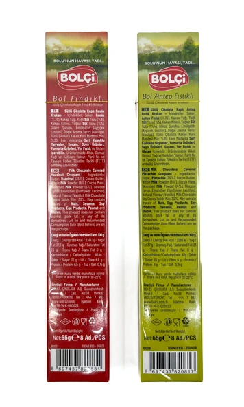 Bolçi Bol Antep Fıstıklı + Bol Fındıklı Sütlü Çikolata Kaplı Krokan 65 g - Resim 4