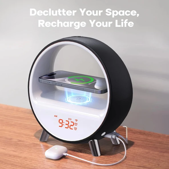 Dekala Arches Çalar Saat Gün Doğumu Kablosuz Şarjlı Uyku Sesi Makinesi Siyah - 6