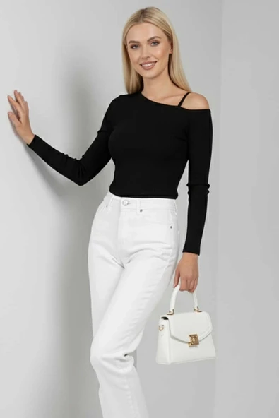 Tek Omuz İpli Bluz Siyah T4328 ürün görseli