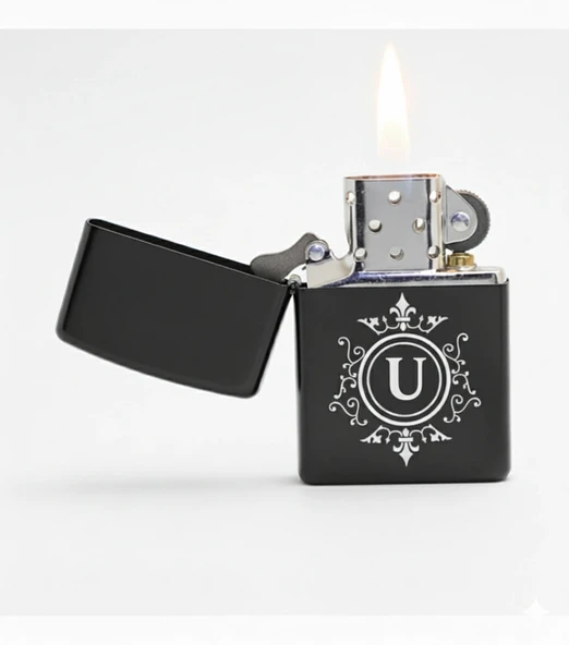 U Harfli Kişiye Özel Harf Baskılı Benzinli Çakmak ürün görseli 1