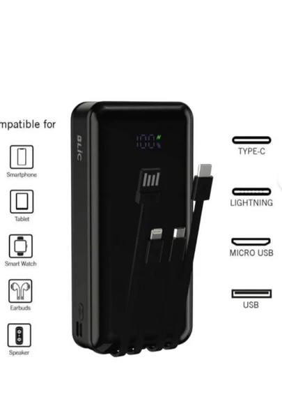 Bpb06 20.000 Mah 3 in 1 Plus Dijital Göstergeli Dahili Çoklu Kablolu Taşınabilir Şarj Cihazı - 2