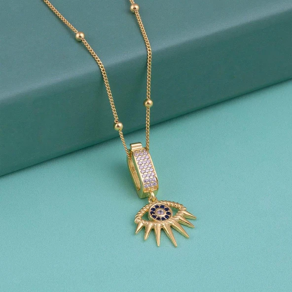 Gümüş Pazarım Altın Kaplama 925 Ayar Gümüş Nazarlı Göz Kirpik Kolye