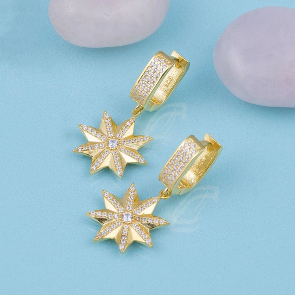 Gümüş Pazarım Altın Kaplama 925 Ayar Gümüş Yıldız Küpe