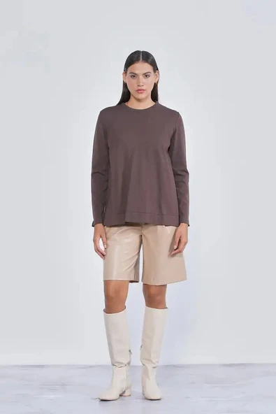 Nuss Basic Tunik Ön Kısa Arka Uzun Tunik - 902 kahve ürün görseli 1