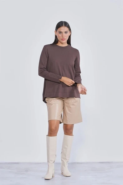 Nuss Basic Tunik Ön Kısa Arka Uzun Tunik - 902 kahve - Resim 3