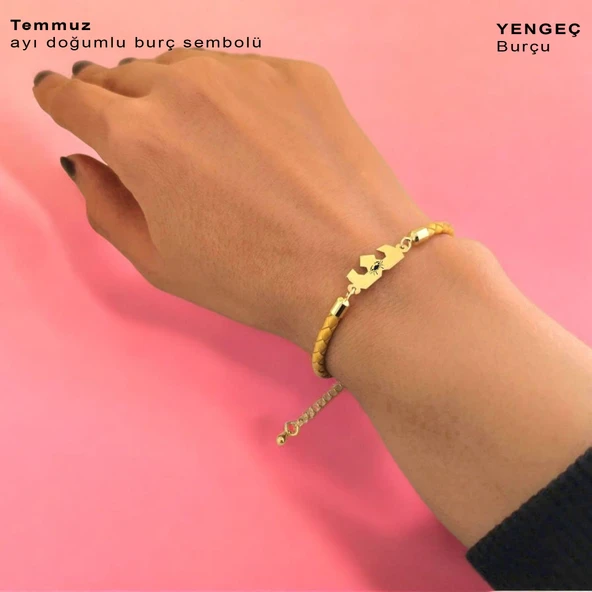 Burca Özel Taç Motifli Hakiki Altın Renkli Derili Derili 14 Ayar Altın Plakalı Hediye Bileklik-463 - Resim 3