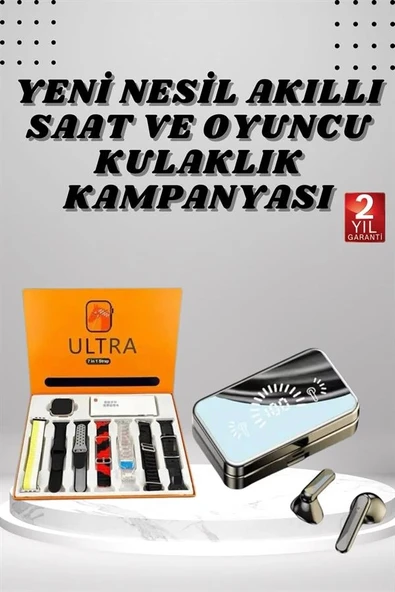 Aynalı Bluetooth Kulaklık ve 7 Kordonlu Akıllı Saat Dijital Göstergeli Uzun Pil Ömrü - 2