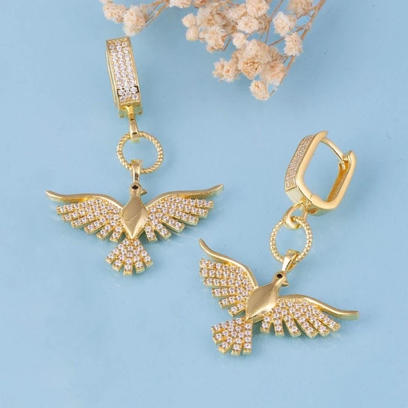 Gümüş Pazarım Altın Kaplama 925 Ayar Gümüş  Anka Kuşu Küpe