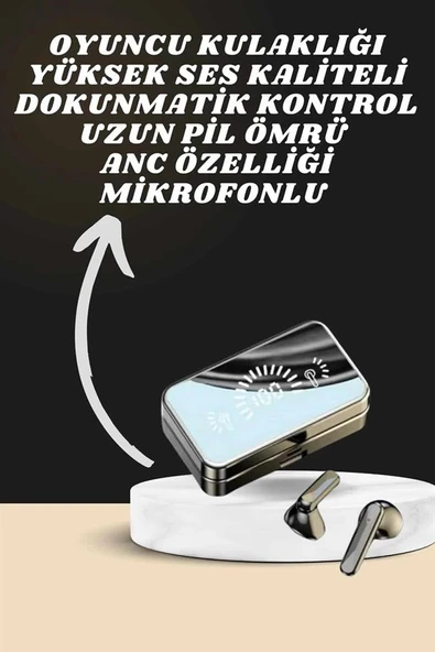 Aynalı Bluetooth Kulaklık ve 7 Kordonlu Akıllı Saat Dijital Göstergeli Uzun Pil Ömrü - 1