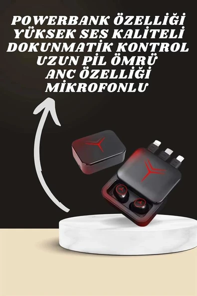 Dijital Göstergeli Powerbank Kablosuz Kulaklık ve 7 Kordonlu Yeni Nesil Akıllı Saat Dokunmatik Kontrol ürün görseli 1